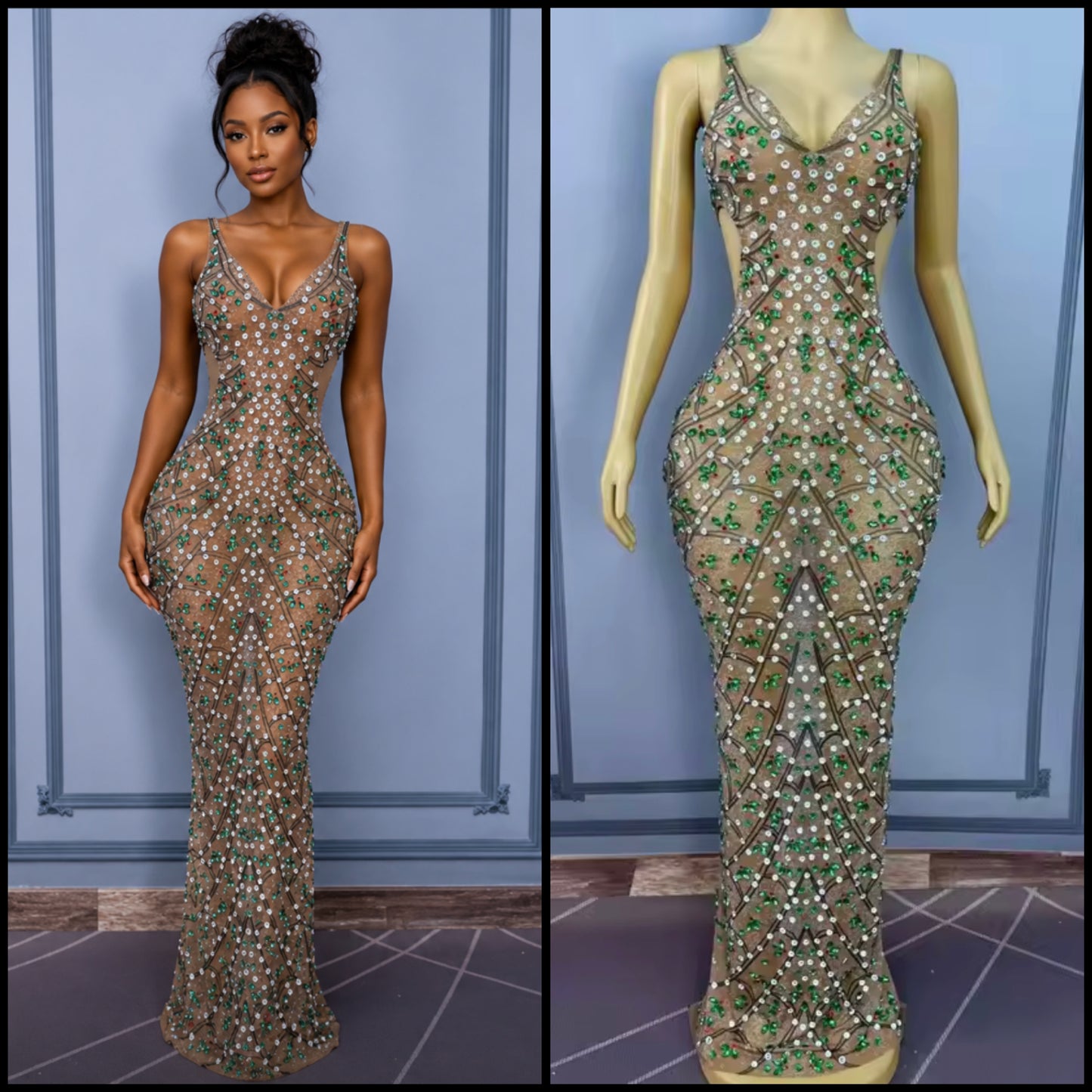 Sleeveless Sexy Rhinestone Embellishment Maxi Dress