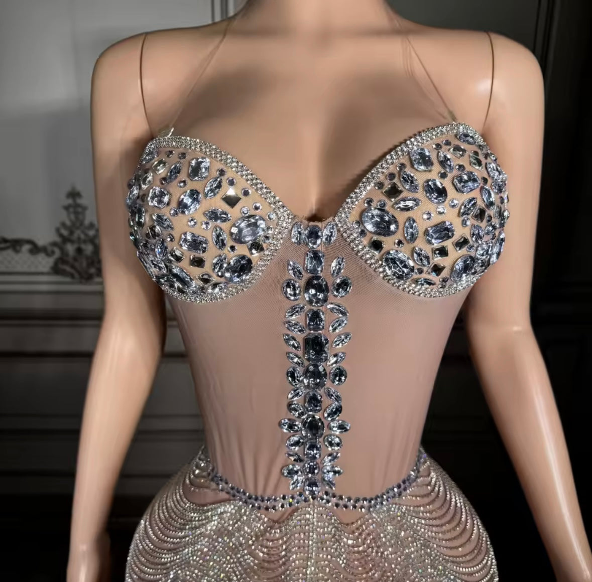 Sexy Halter Sleeveless Rhinestone Chain Maxi Dress