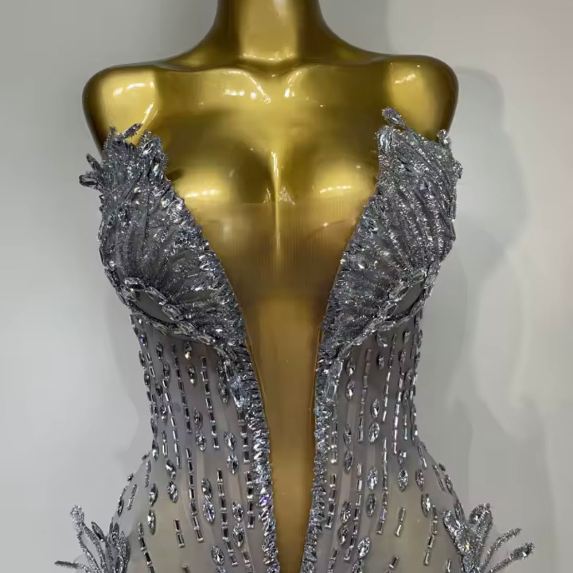 Sexy Silver Strapless Rhinestone Embellishment Dress