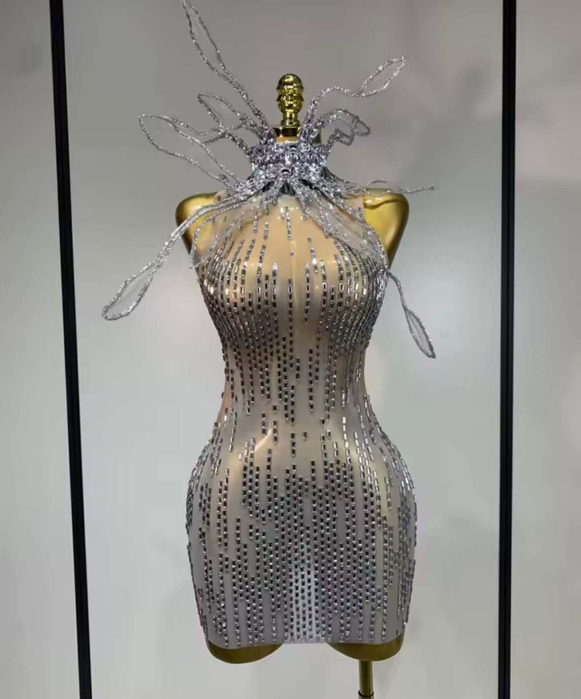 Sexy Sparkly Crystal Sleeveless See Through Dress