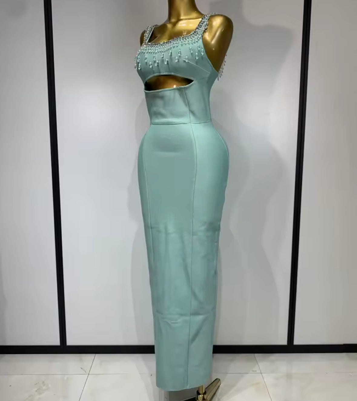 Elegant Sleeveless Beaded Rhinestone Maxi Dress