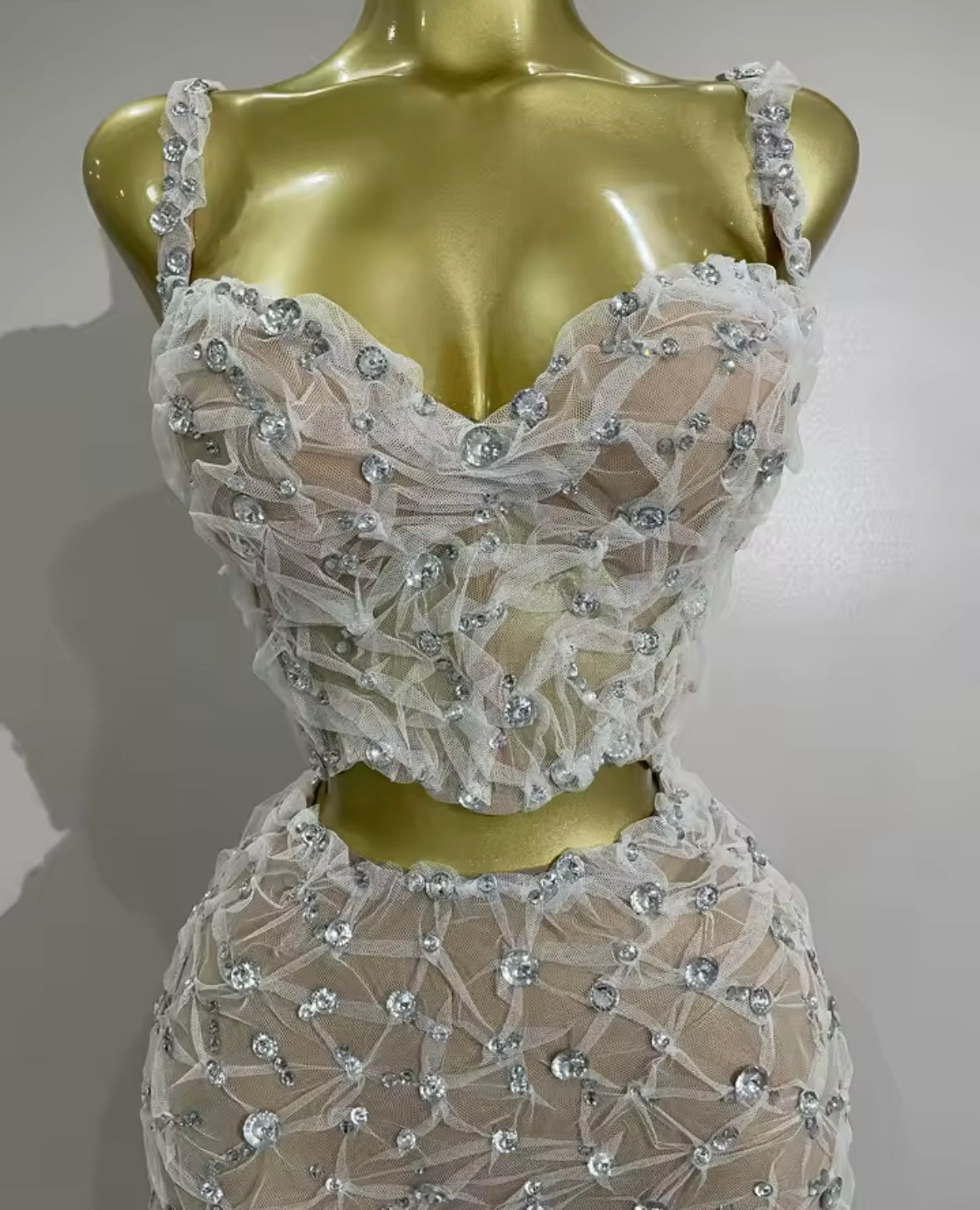 Sleeveless Rhinestone Crop Tank Two Piece Sexy Pant Set