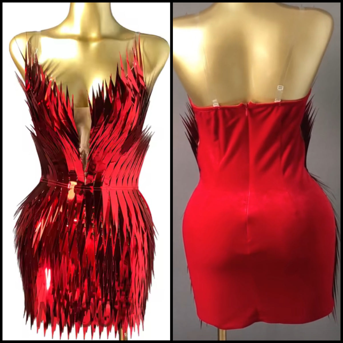 Red Sexy Strapless Sequins Mirror Dress