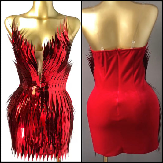 Red Sexy Strapless Sequins Mirror Dress