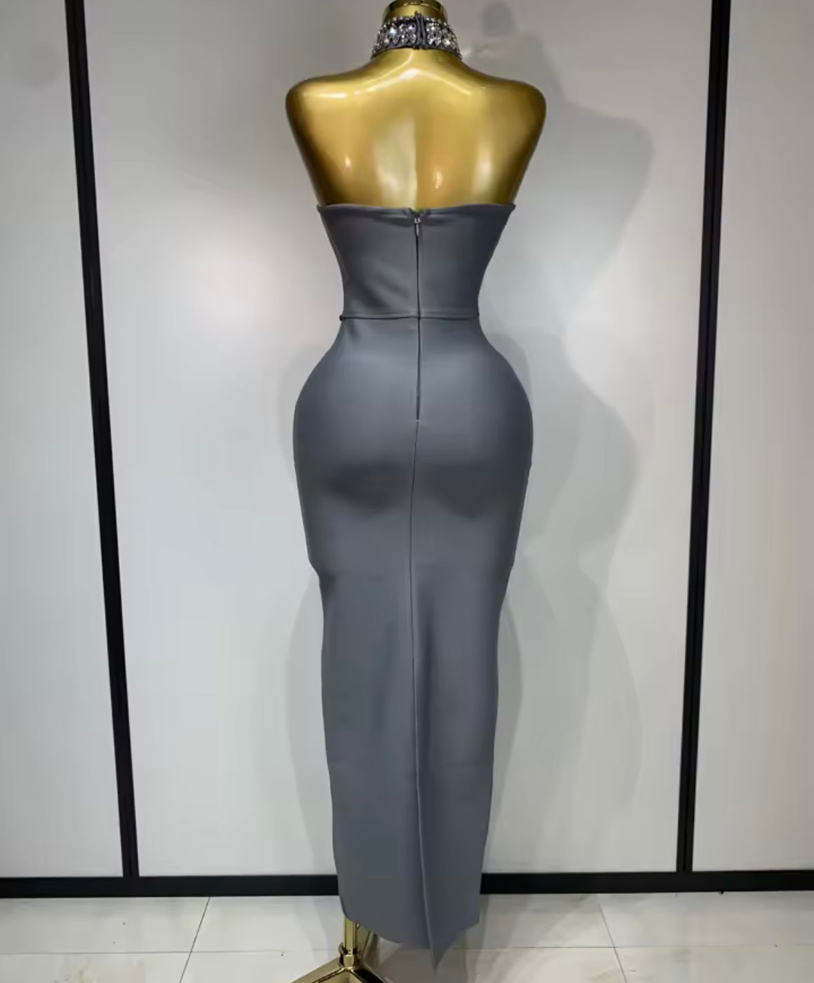 Rhinestone Choker Strapless Elegant Dress