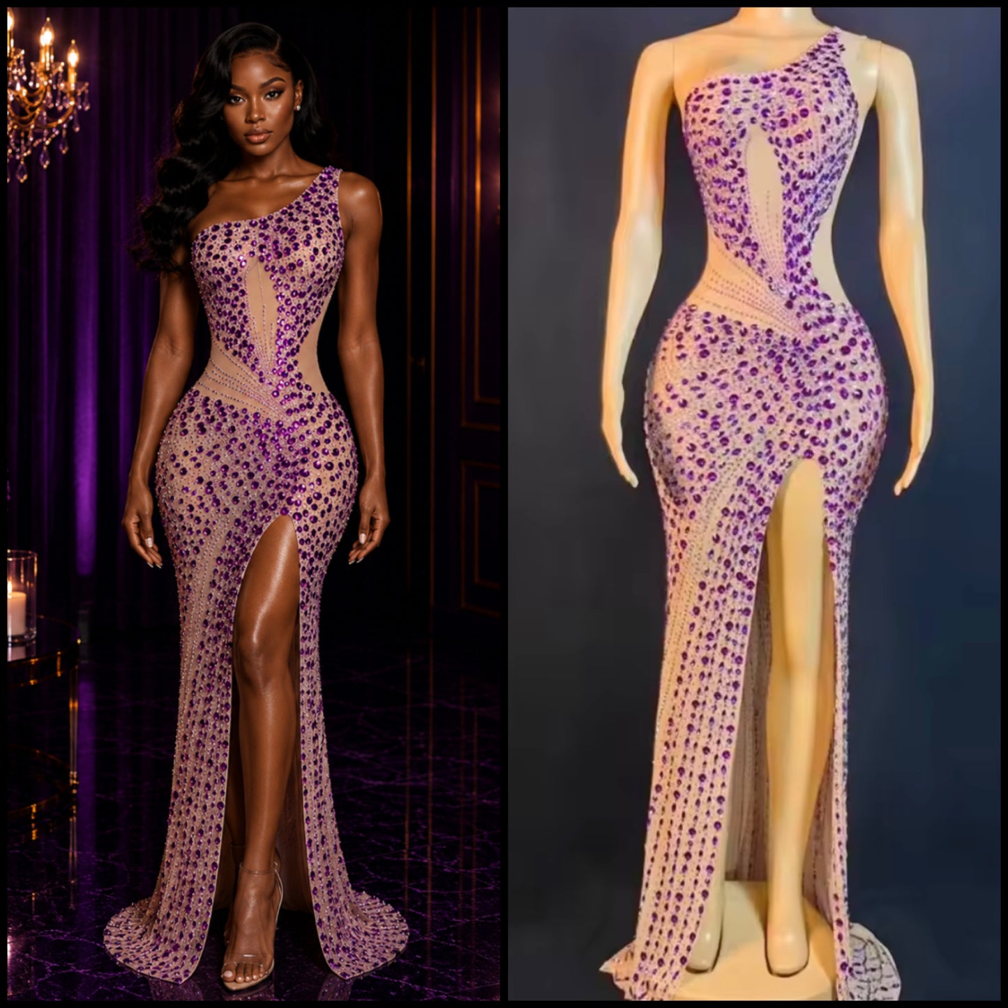 Sexy One Shoulder Sleeveless Rhinestone Embellishment Dress