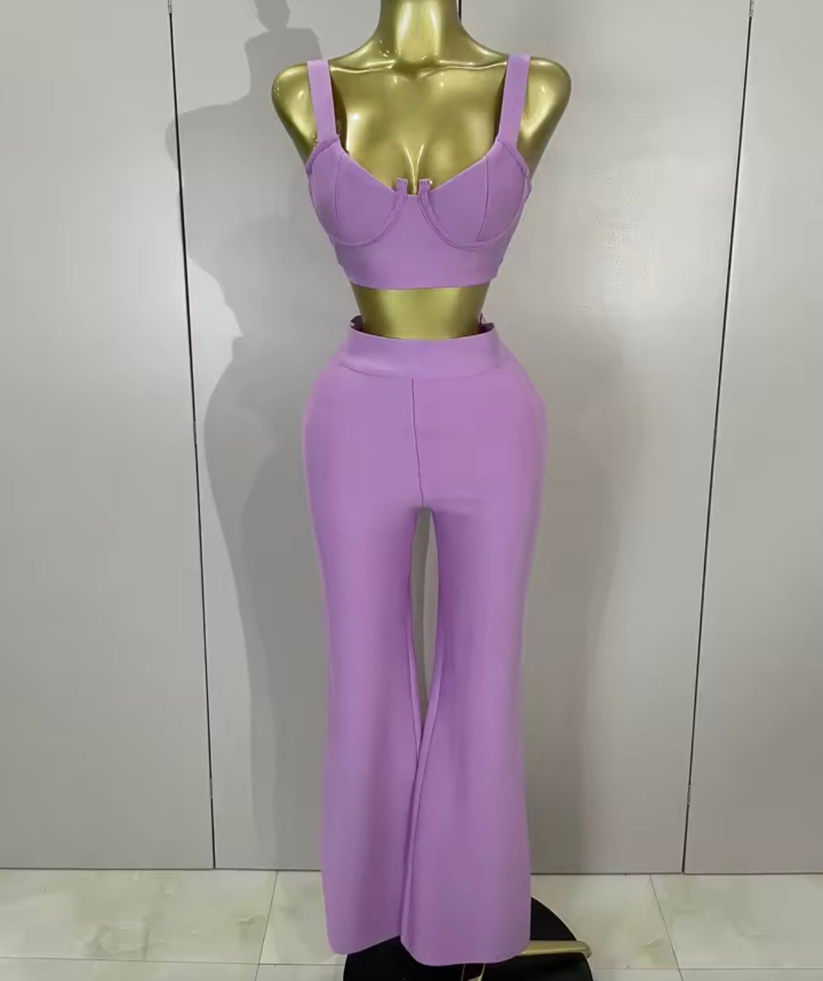 Sleeveless Back Zipper Crop Tank Two Piece Pant Set