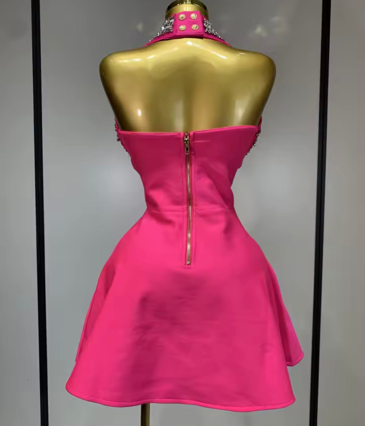 Sexy Rhinestone Halter Button Short Dress