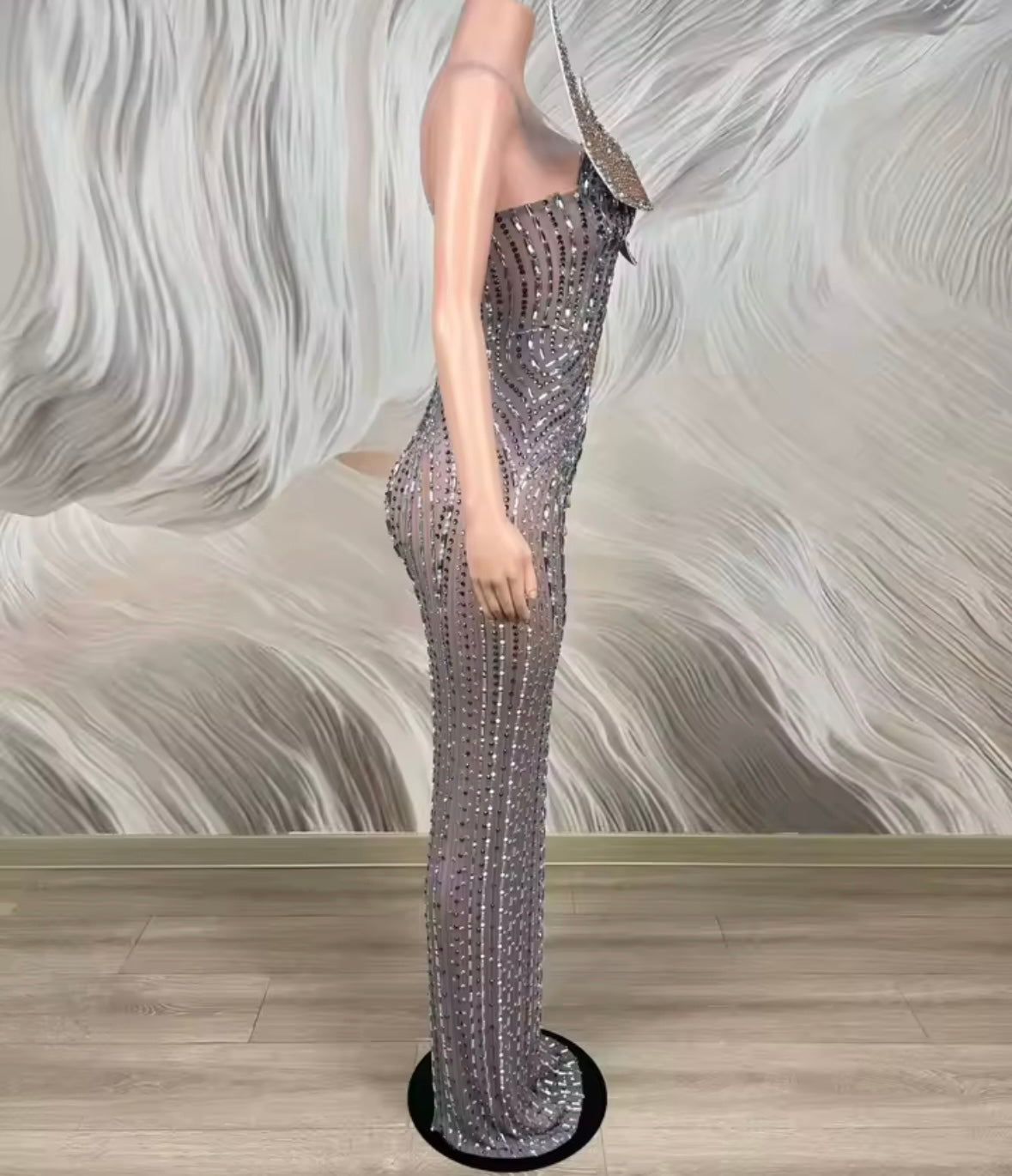 Sexy Strapless Rhinestone Embellishment Maxi Dress