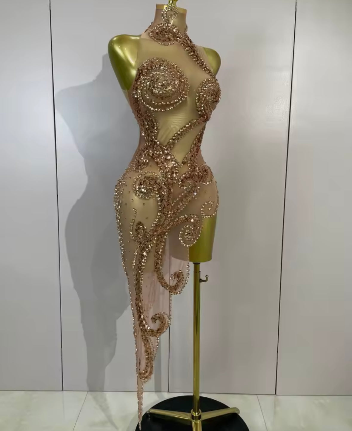 Sexy Sleeveless Rhinestone Sequins Asymmetrical Dress