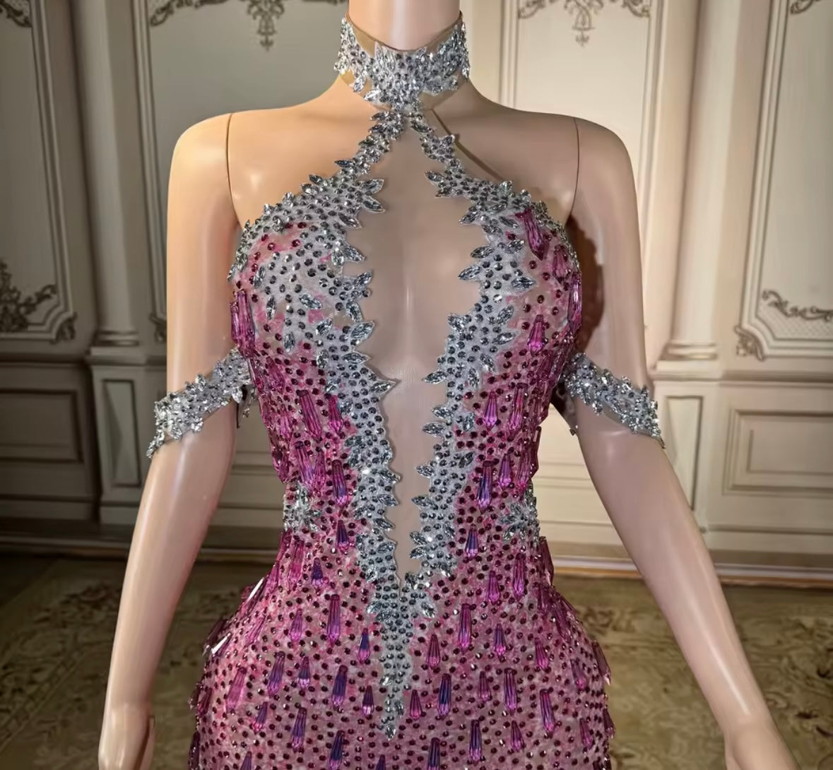 Sexy Halter Sleeveless Rhinestone Embellishment Maxi Dress