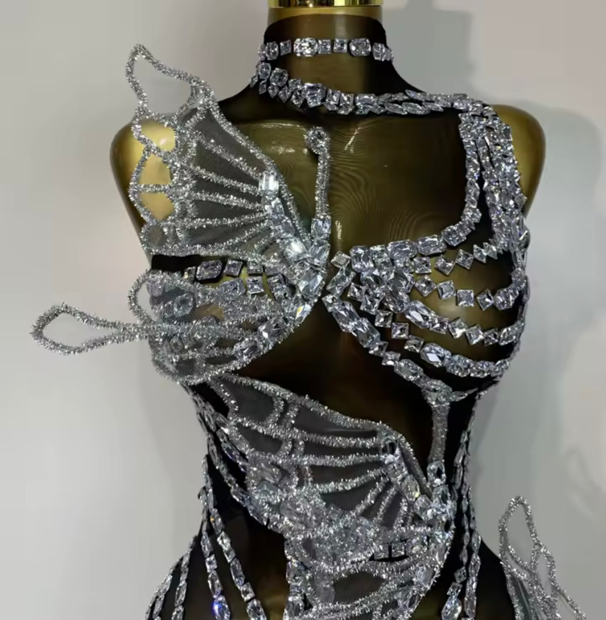 Sexy Black Sleeveless See Through Crystal Butterfly Dress