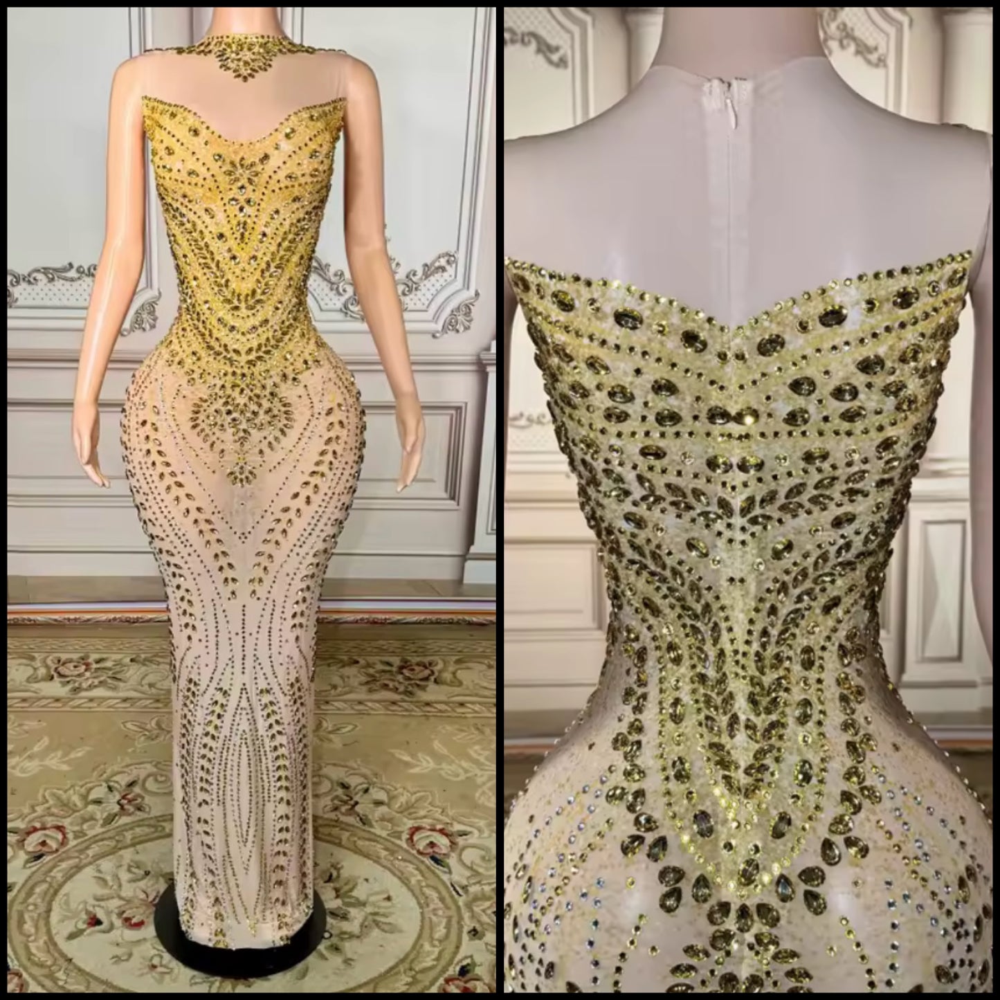 Sexy See Through Sleeveless Rhinestone Embellishment Dress