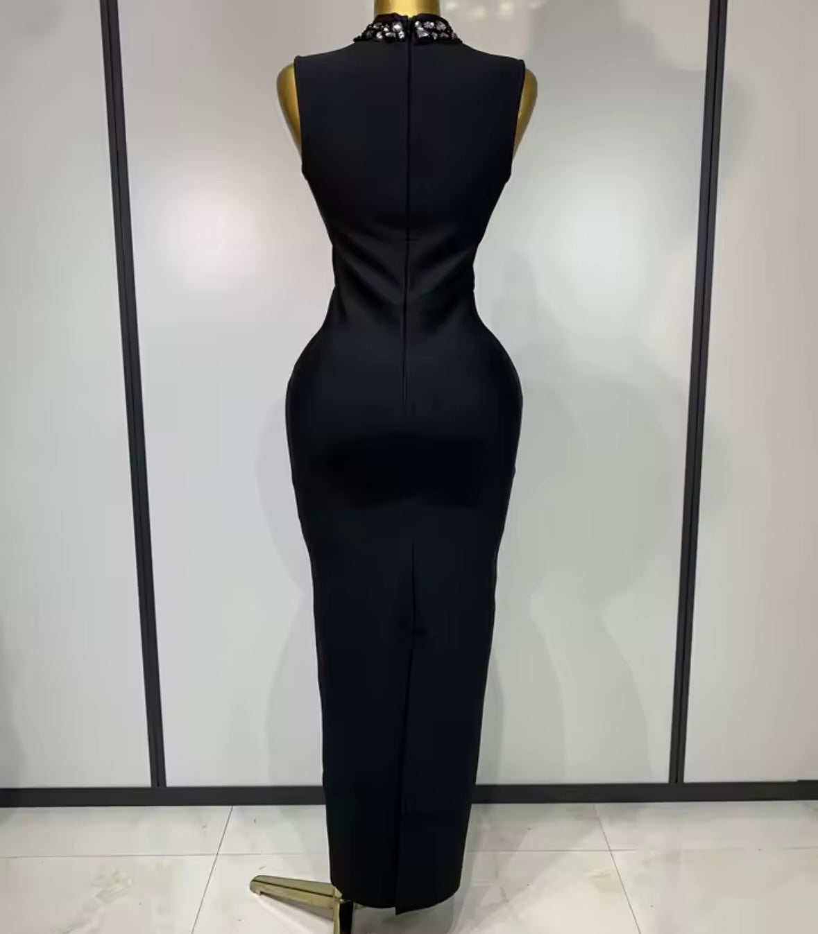 Sexy Black Rhinestone Sleeveless Maxi Dress
