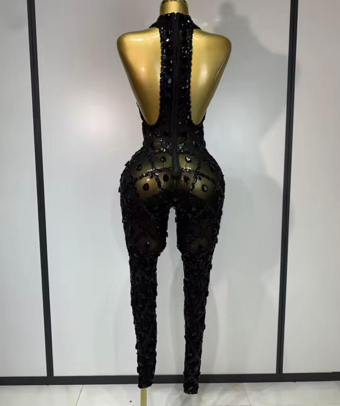 Crystal Mesh Sleeveless Sexy Jumpsuit