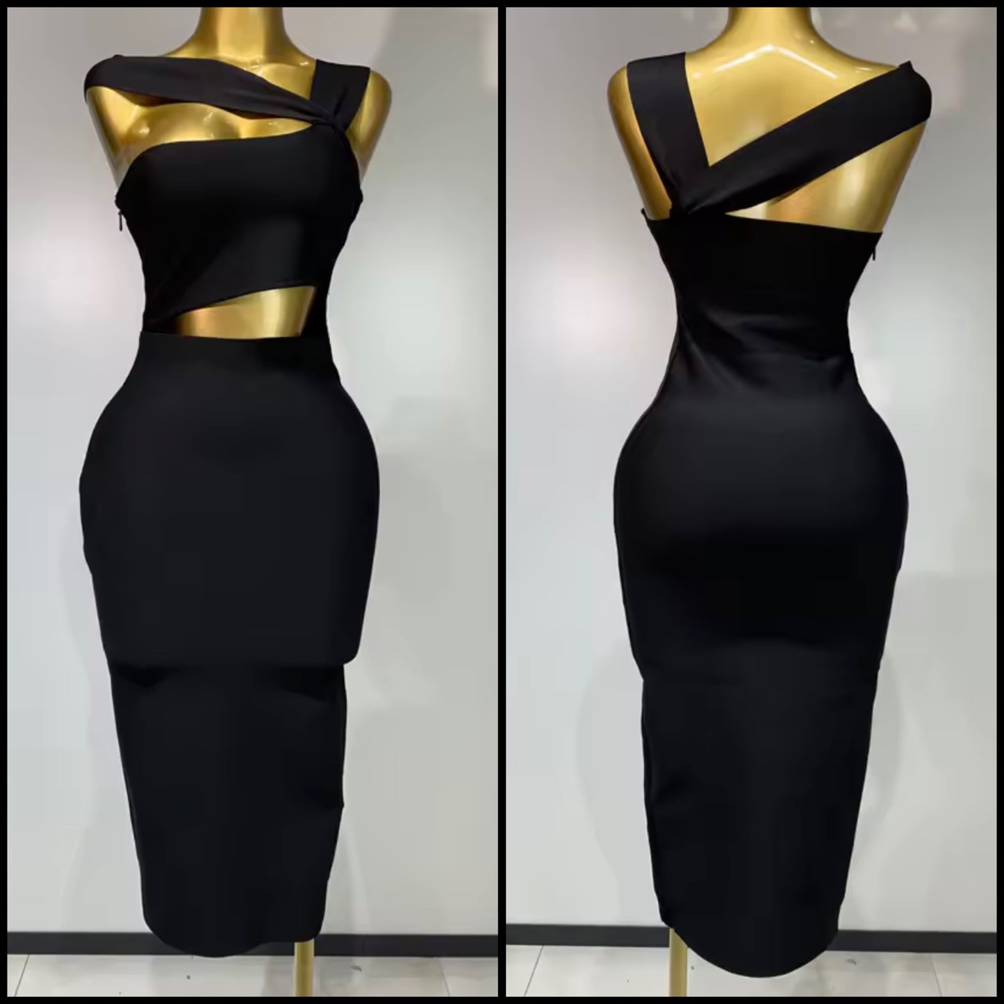 Black Sexy One Shoulder Sleeveless Hollow Out Dress