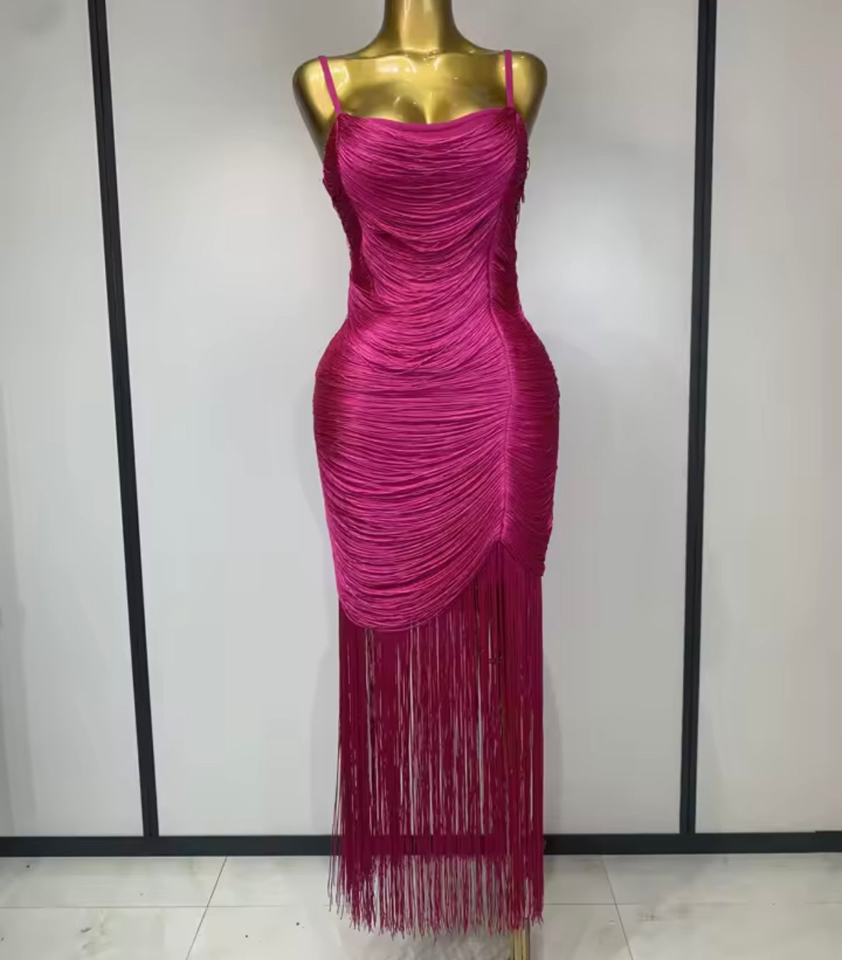 Pink Sleeveless Fringe Sexy Maxi Dress