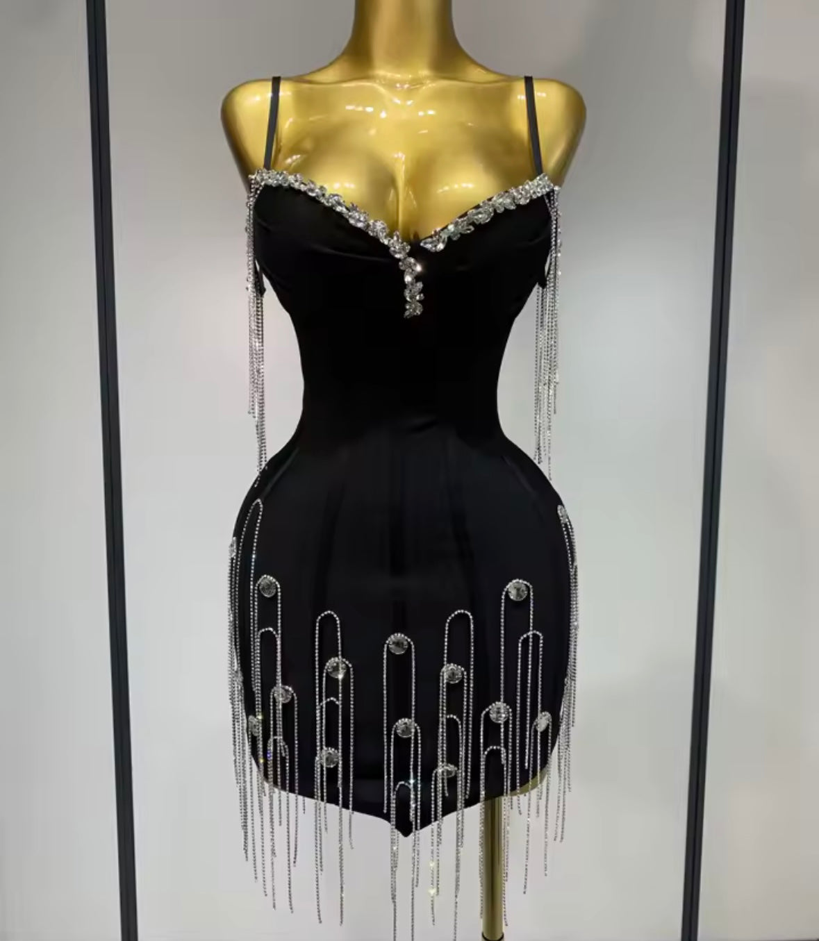 Sexy Sleeveless Rhinestone Tassel Short Dress