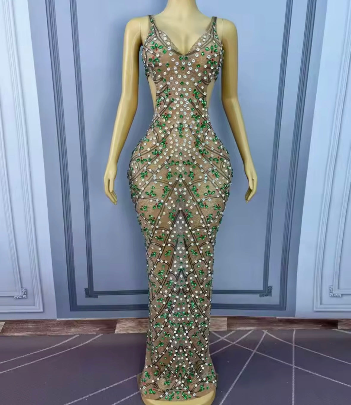 Sleeveless Sexy Rhinestone Embellishment Maxi Dress