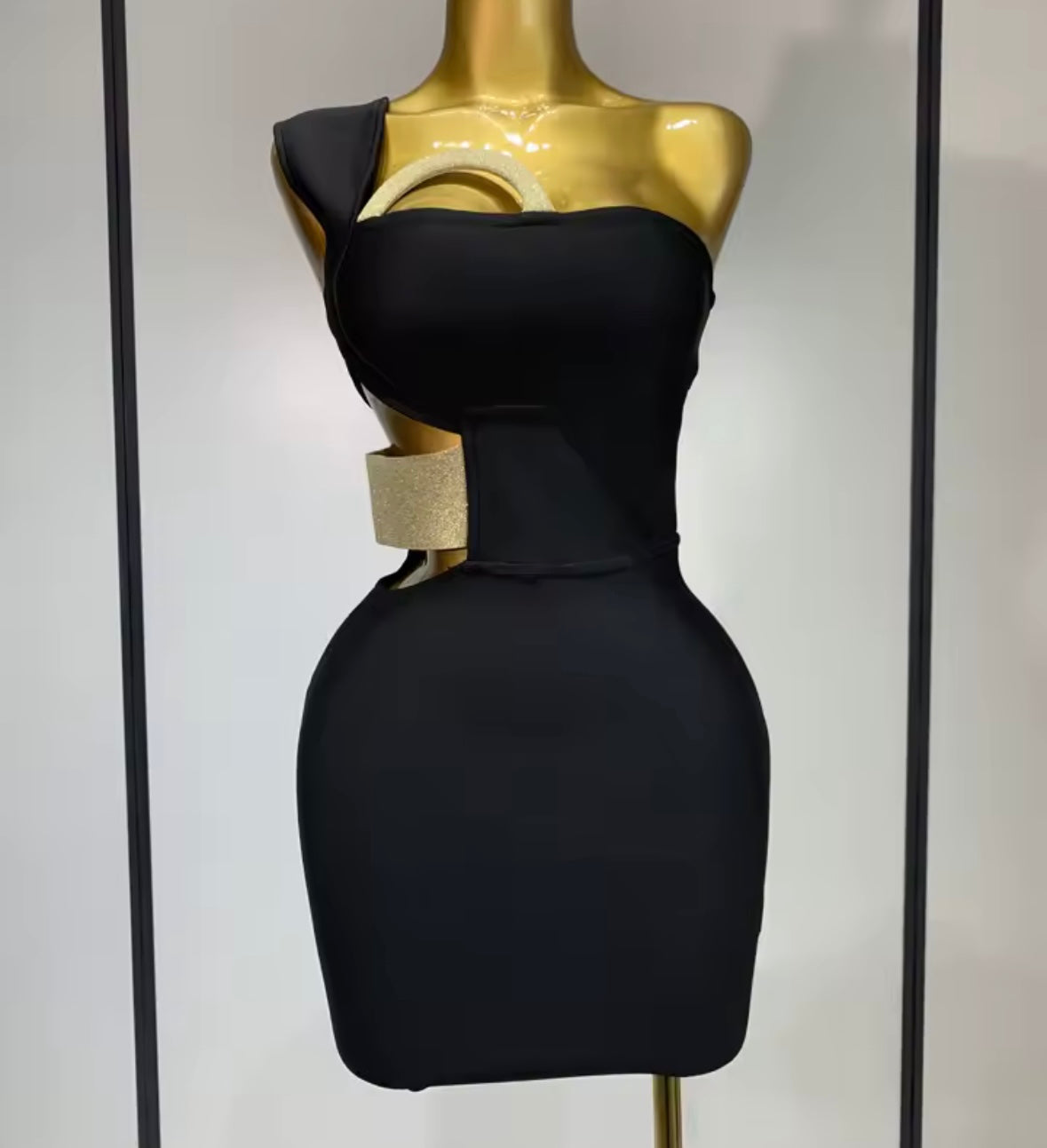 Black One Shoulder Sleeveless Sexy Hollow Out Short Dress