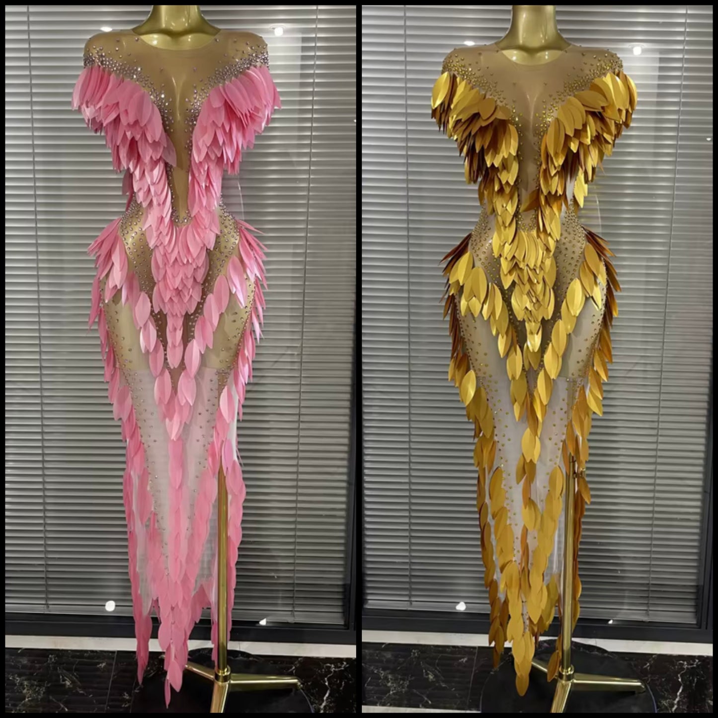 Sexy See Through Sequins Rhinestone Maxi Dress