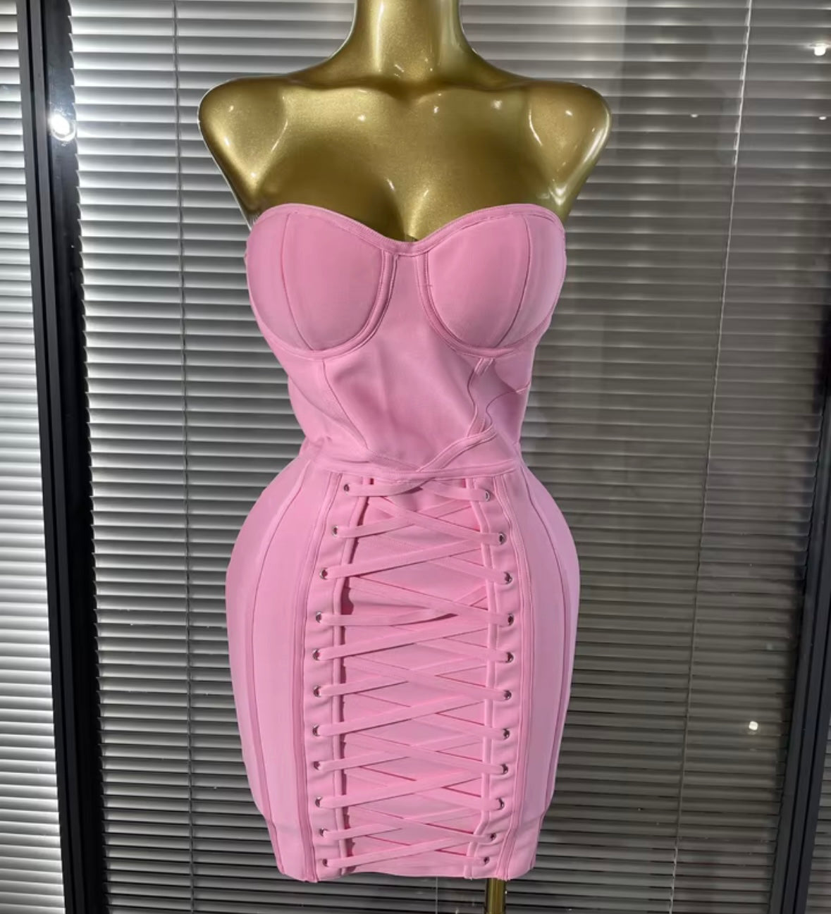 Sexy Pink Strapless Corset Bandage Dress