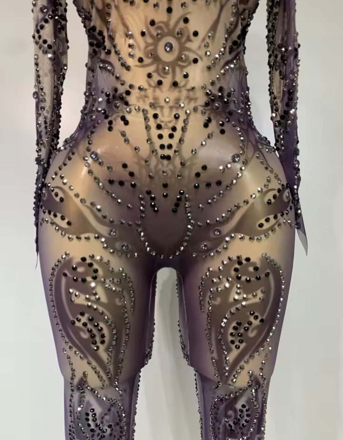 Sexy See Through Rhinestone Gradient Jumpsuit