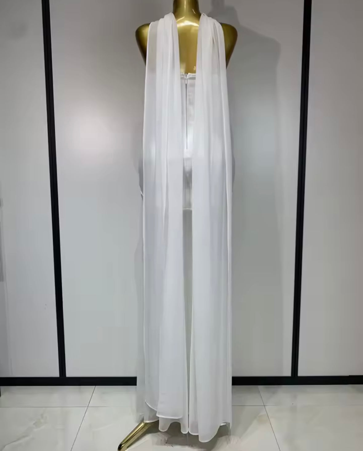 Scarf Strapless Mesh Patchwork Sexy Floor-Length Dress