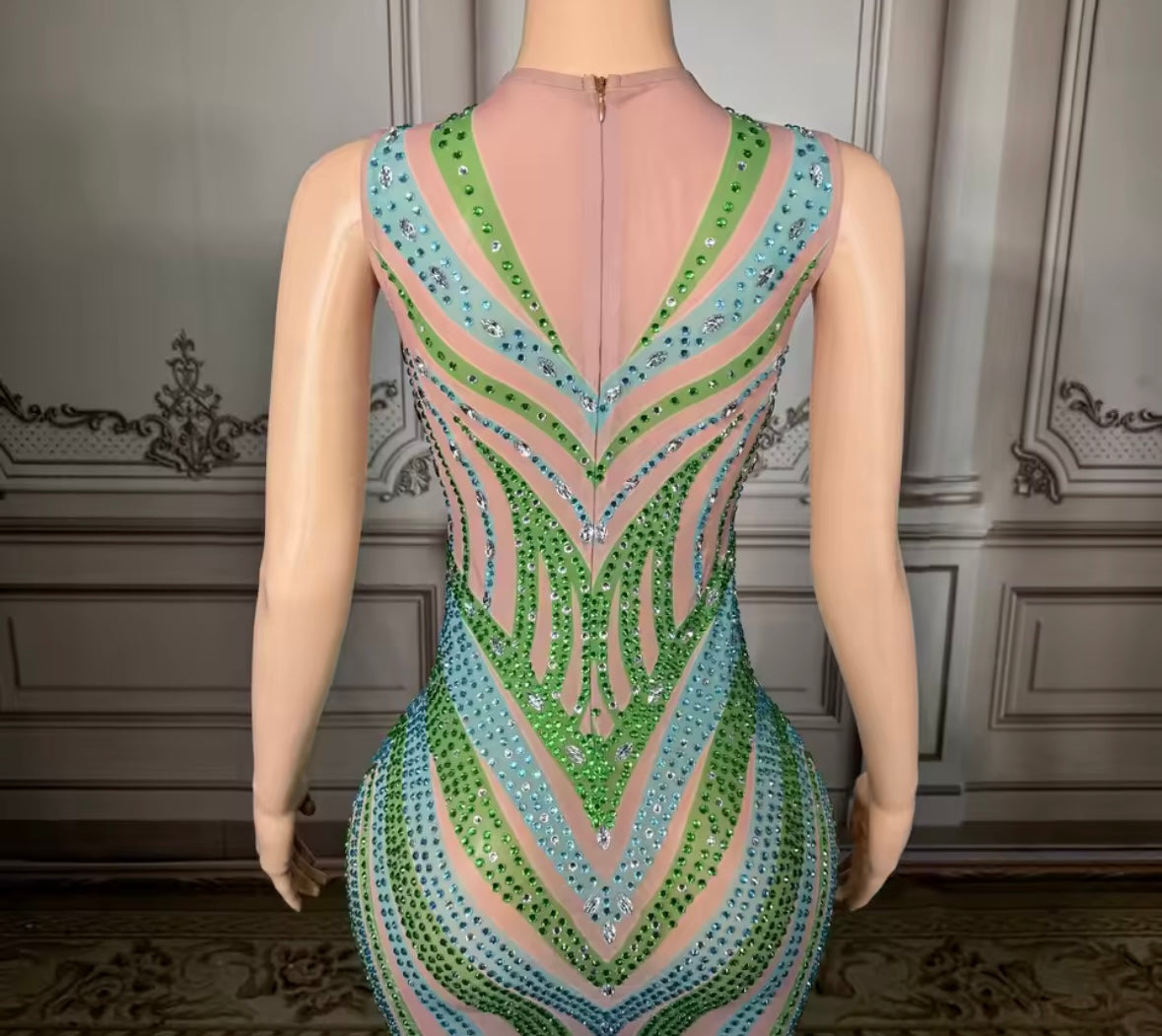 Sexy Rhinestone Sleeveless Floor-Length Dress
