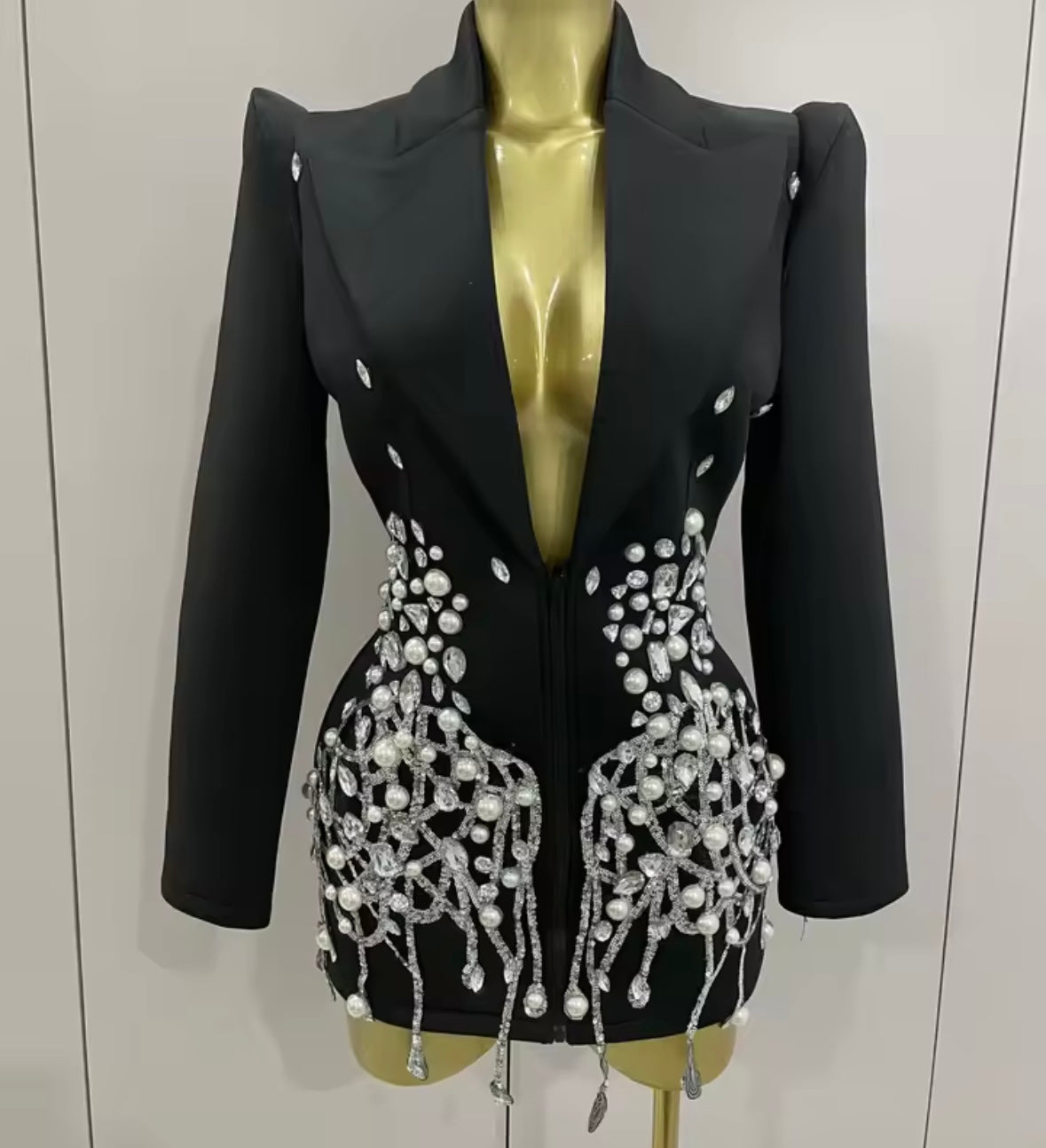 Sexy Beaded Embellishment Full Sleeve Blazer Dress
