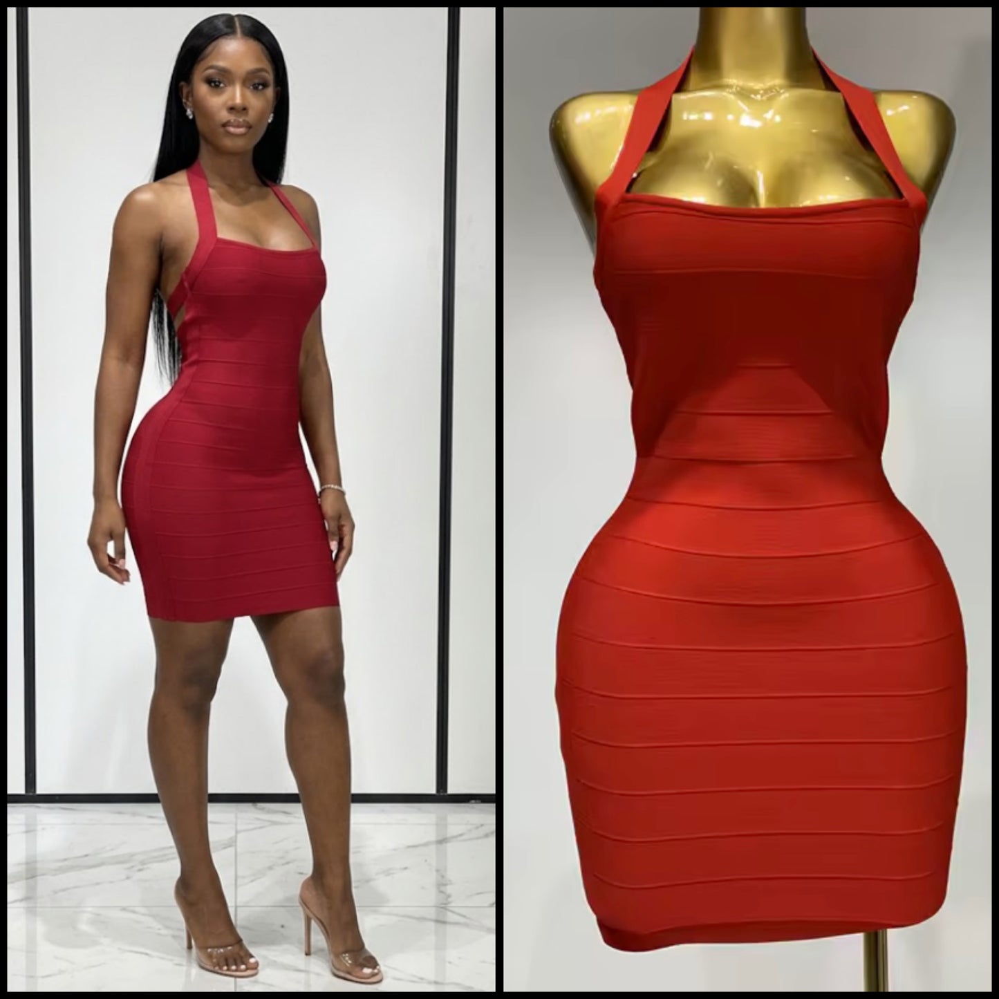 Red Sexy Halter Sleeveless Bandage Dress