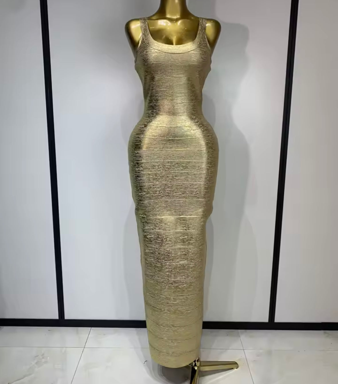Gold Sexy Sleeveless Bandage Floor-Length Dress