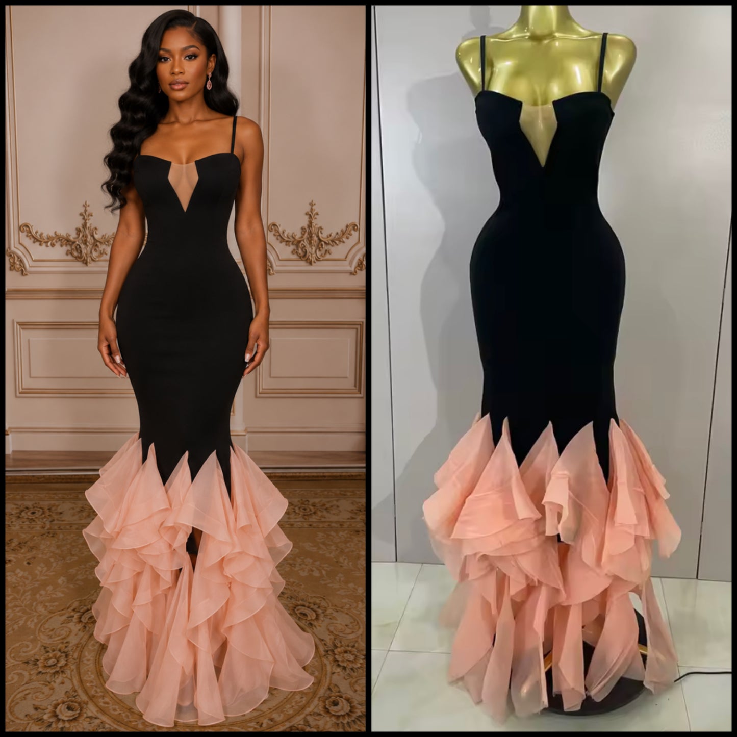 Black Elegant Sleeveless Ruffled Maxi Dress