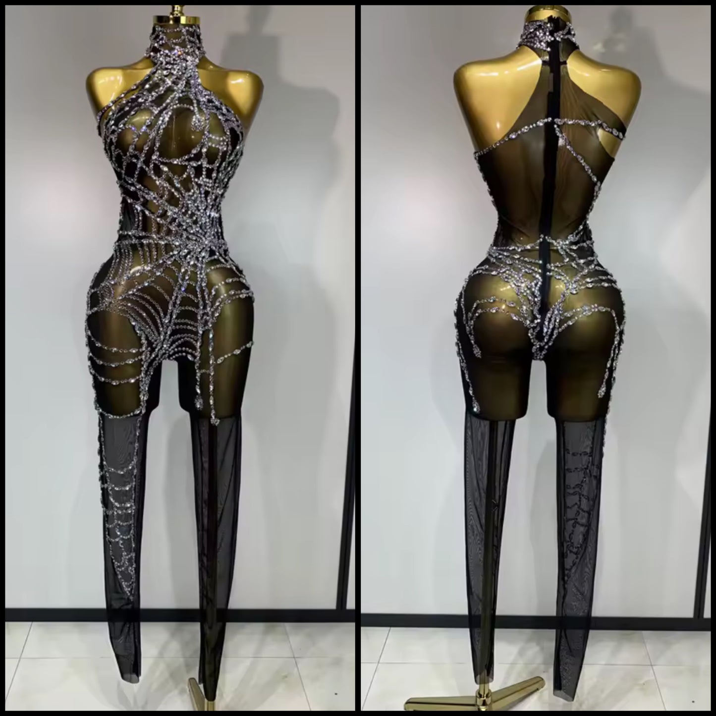 Sexy Black Sleeveless Rhinestone Embellishment Jumpsuit