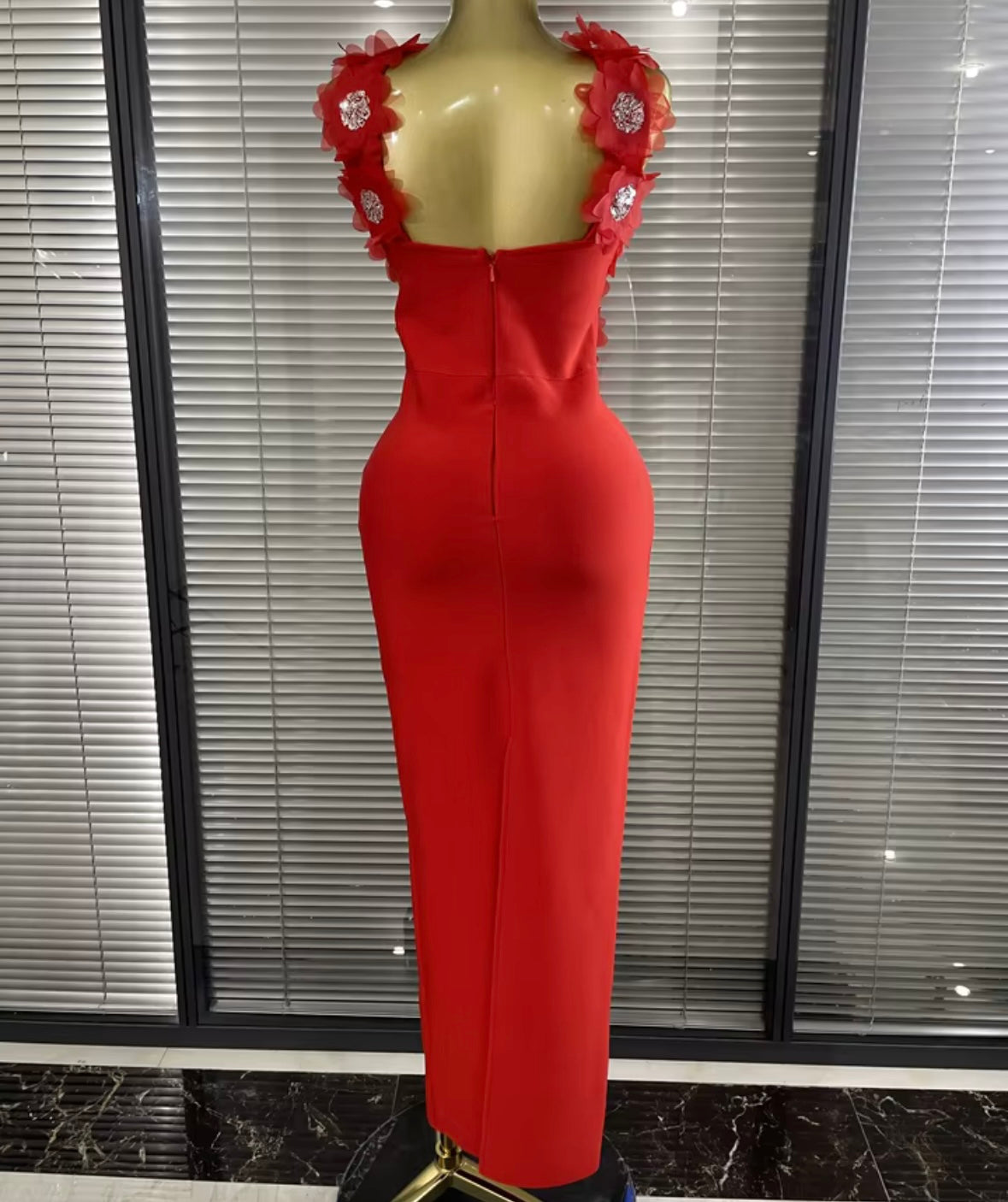 Sexy Sleeveless Floral Rhinestone Maxi Dress