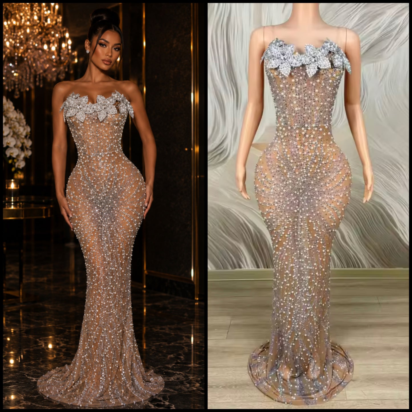 Sexy Sleeveless Gradient Rhinestone Floor-Length Dress
