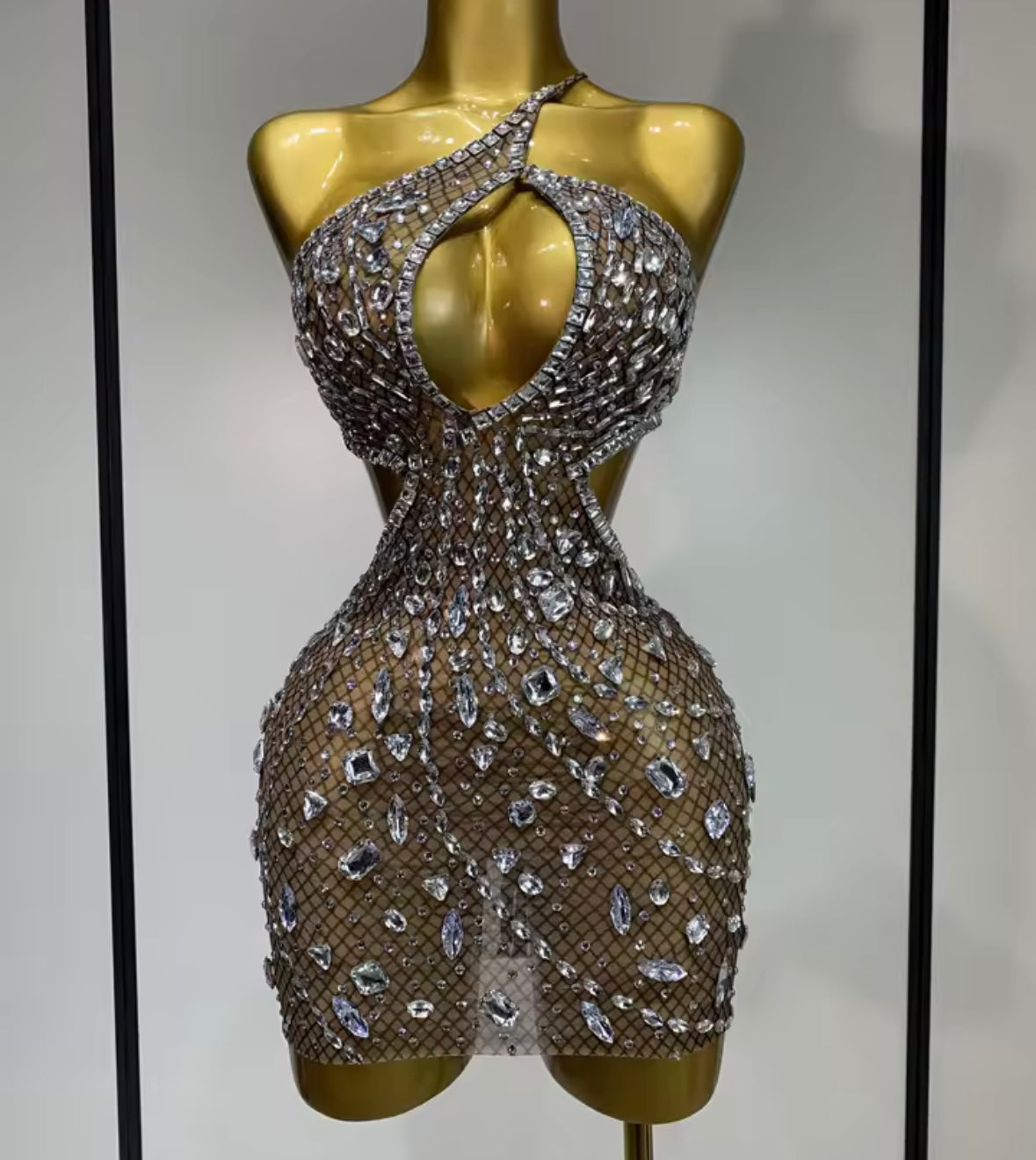 Sexy Sleeveless Open Back Hollow Out Rhinestone Dress
