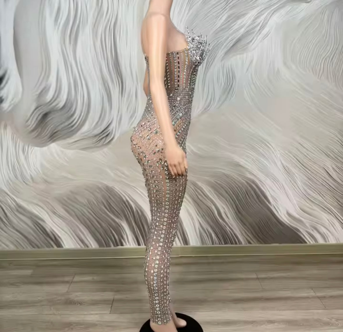Sexy Sleeveless Rhinestone Embellishment Jumpsuit