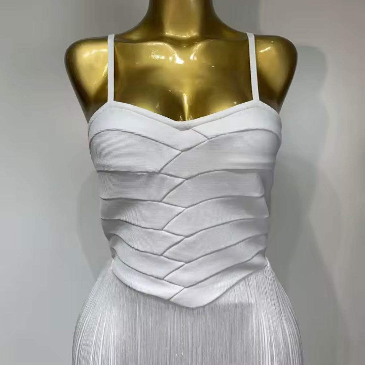 Sexy White Sleeveless Fringe Tassel Maxi Dress