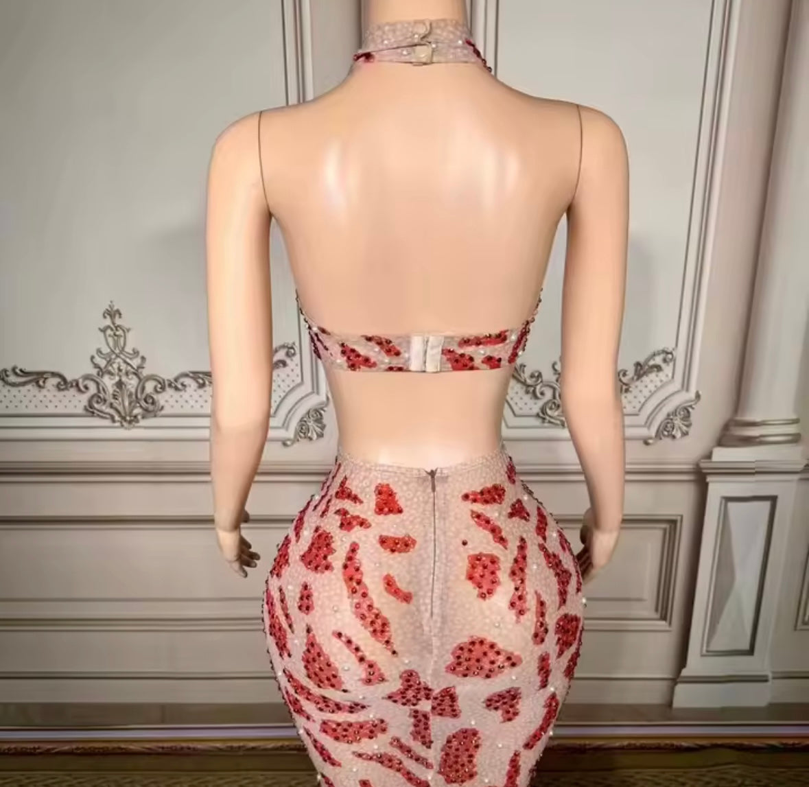 Sexy Halter Rhinestone See Through Mermaid Dress
