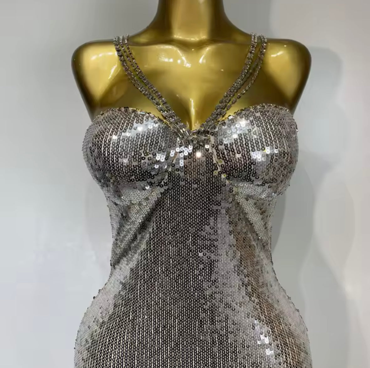 Sexy Rhinestone Halter Sleeveless Sequins Maxi Dress