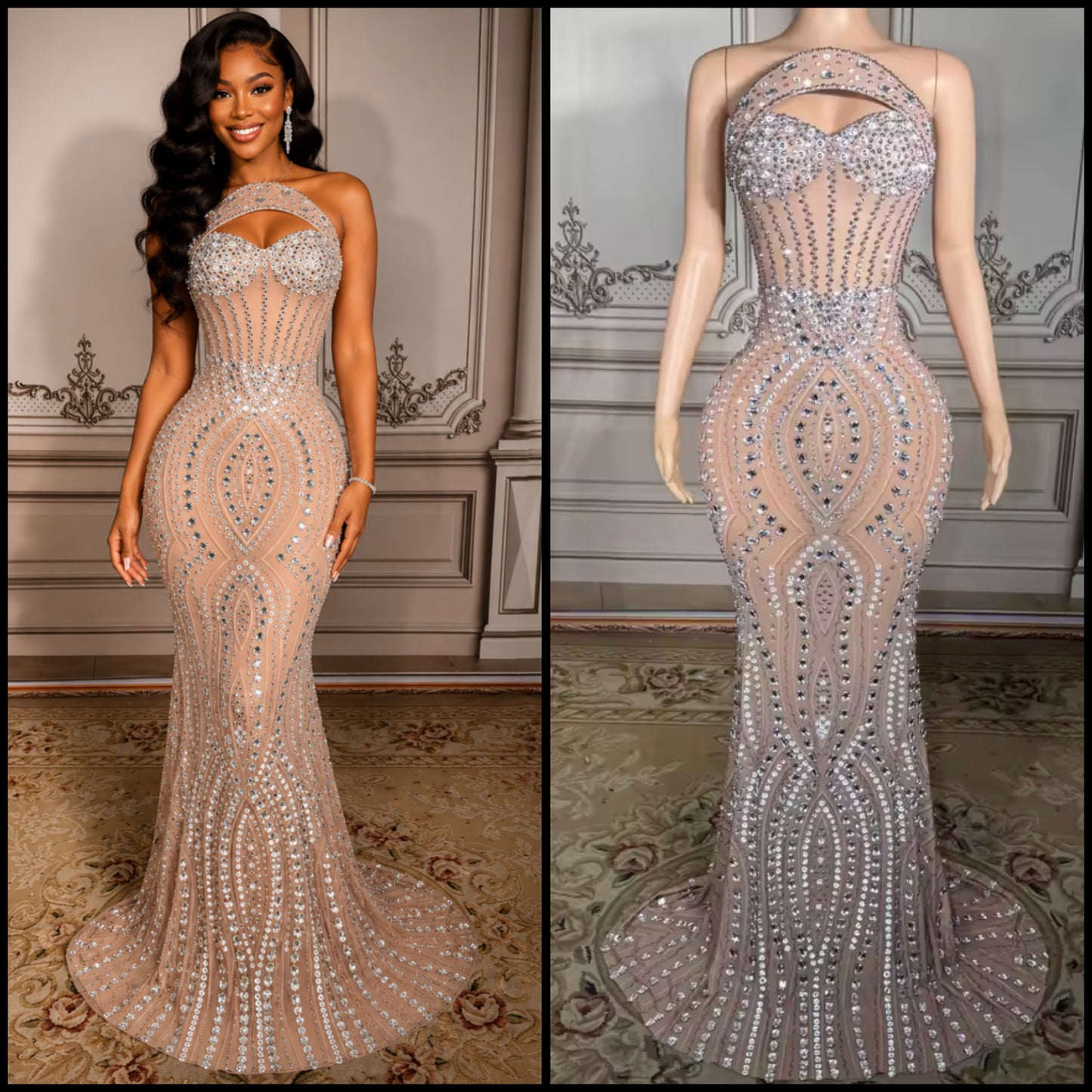Sexy Strapless Rhinestone Embellishment Mermaid Dress