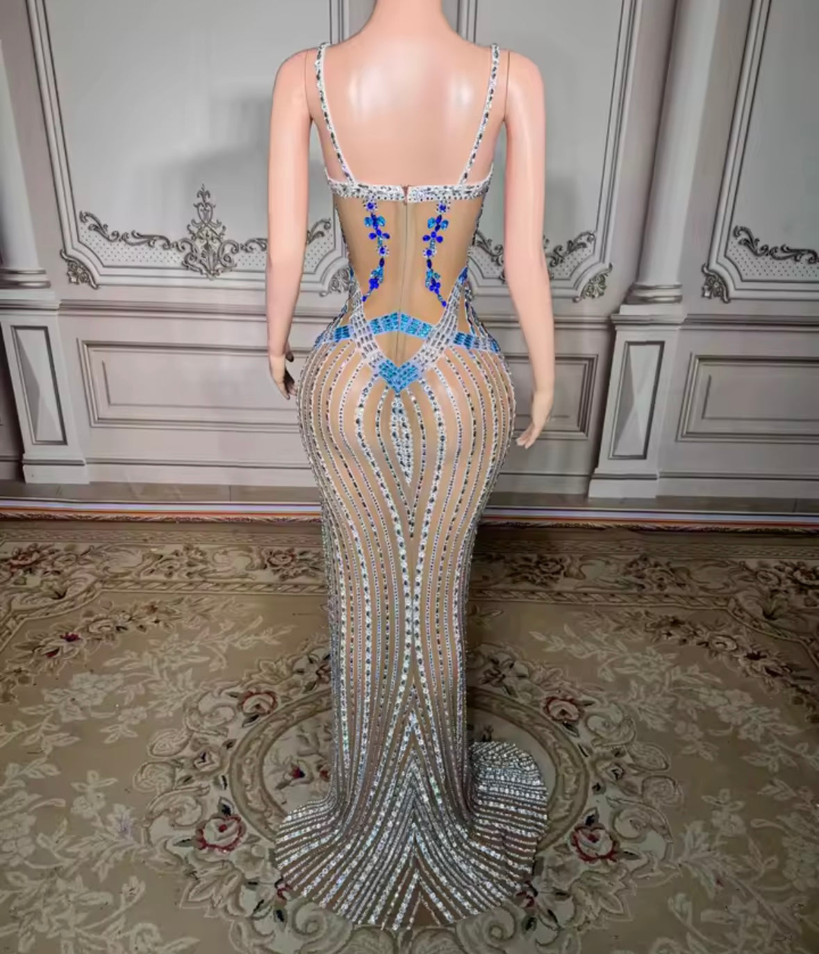 Sexy Rhinestone Embellishment Sleeveless See Through Maxi Dress