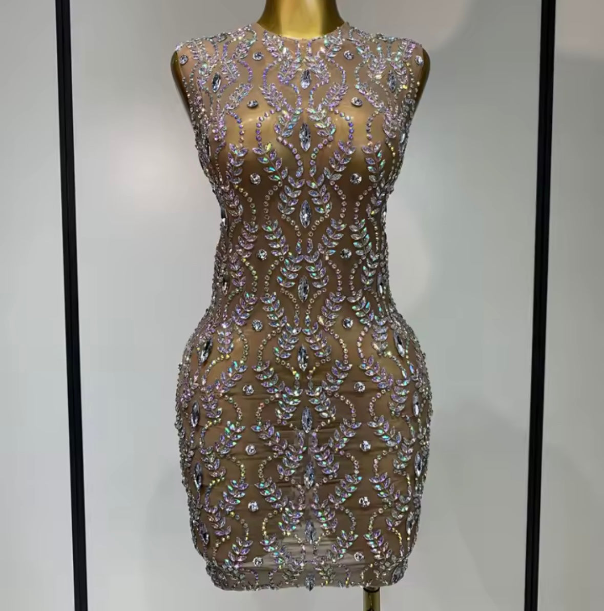 Sexy Rhinestone Embellishment Sleeveless See Through Dress