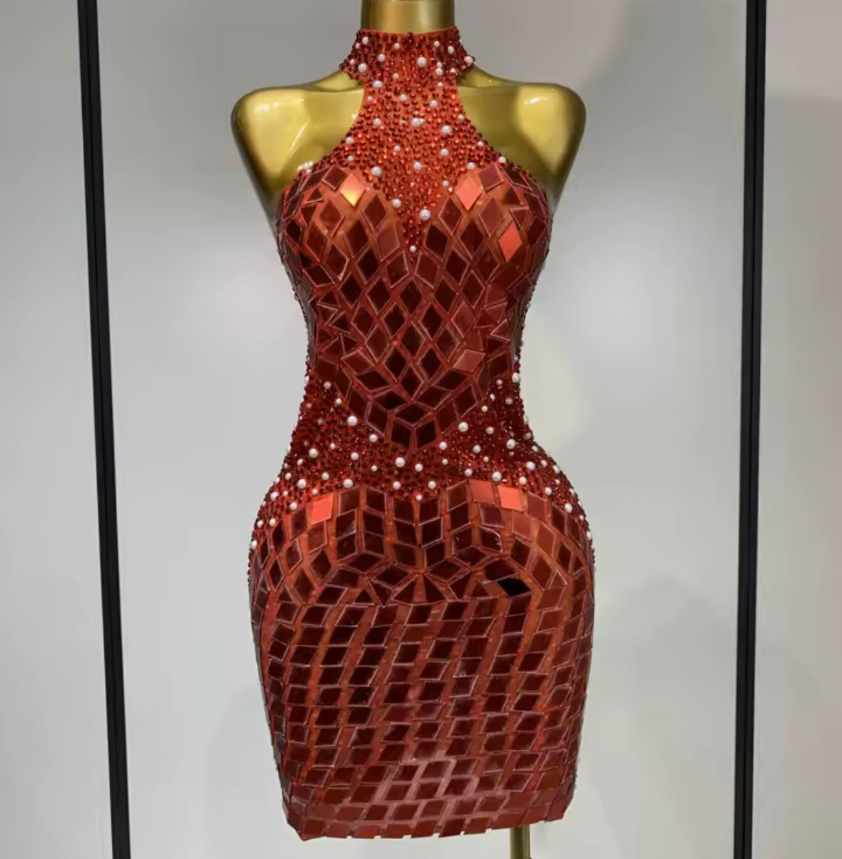 Sexy Sleeveless Beaded Mirror Dress
