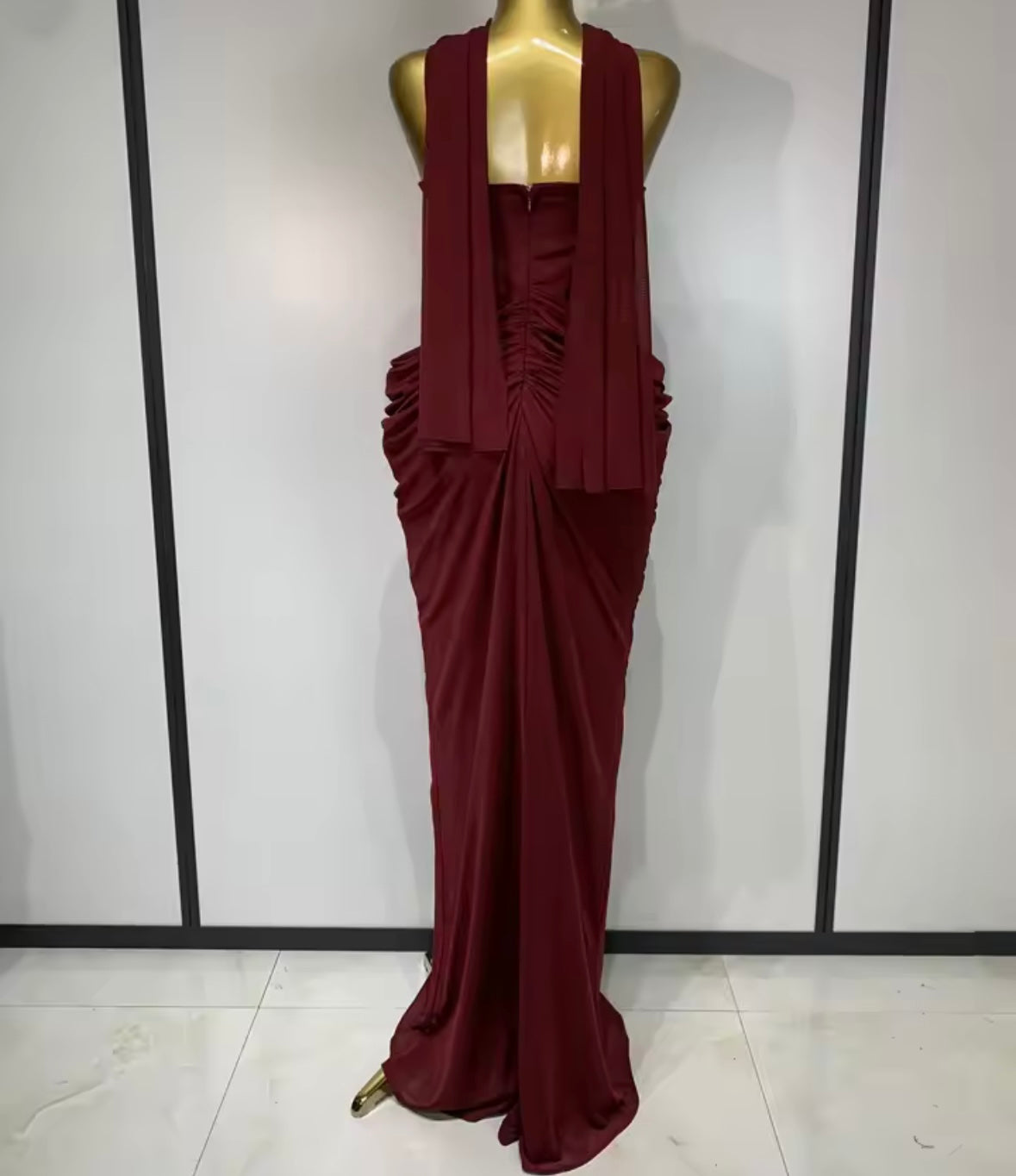 Sexy Scarf Strapless Ruched Maxi Dress