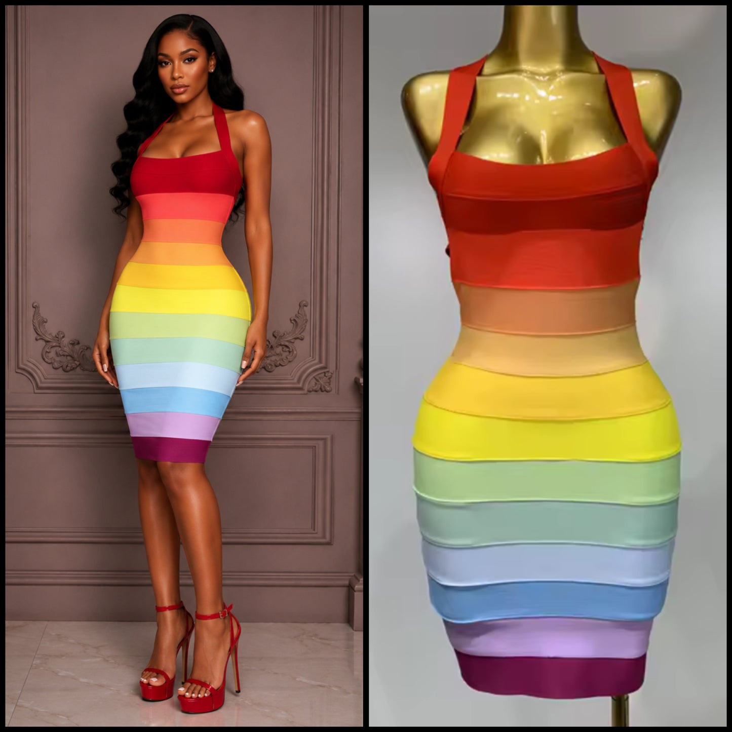 Sexy Sleeveless Open Back Multicolored Bandage Dress
