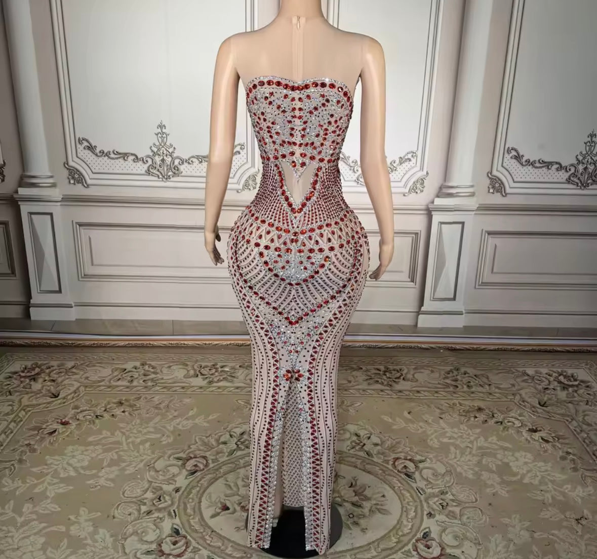 Color Rhinestone Embellishment Sleeveless Sexy Maxi Dress