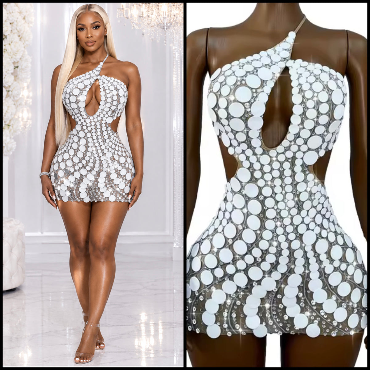 Sexy One Shoulder Sleeveless Open Back Rhinestone Dress