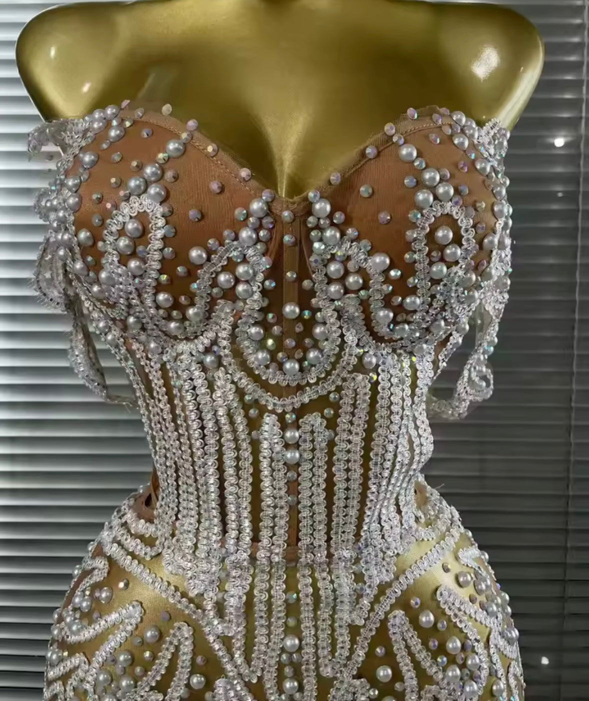Sexy Strapless Beaded Rhinestone See Through Dress
